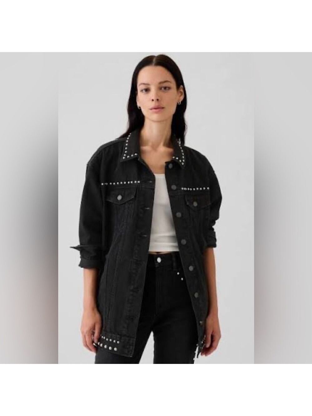 Gap Studded Oversized Icon Denim Jean Jacket Coat Western Trucker NWT XS